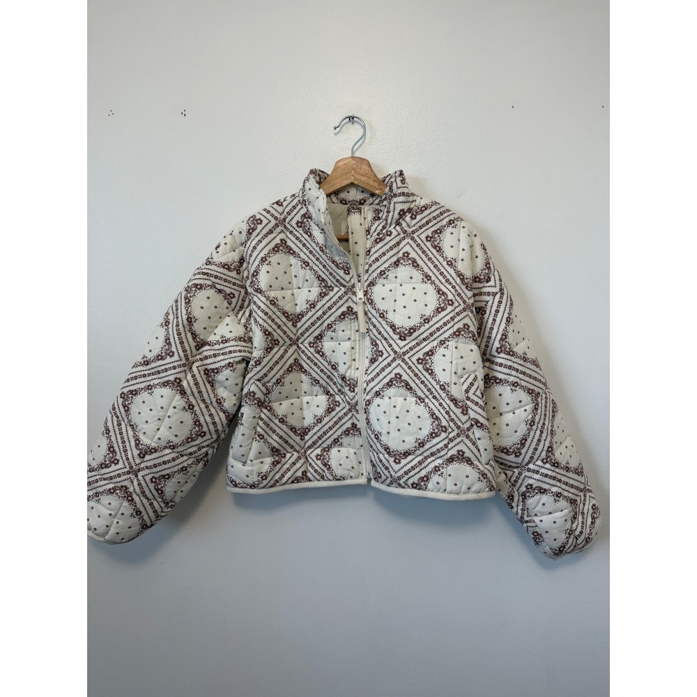 Altar'd State Quinn Quilted Jacket – Ivory/Brown – Size Small – NWT - Picture 2 of 5